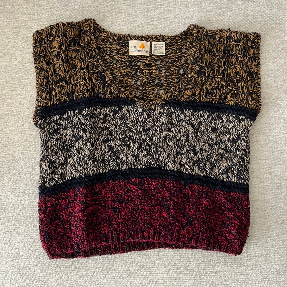 🍂 Vintage Liz Claiborne Knit Crop Sweater Vest / Top Size Small 🍂